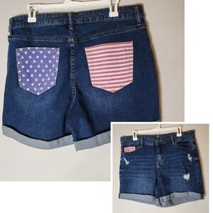 NY&C Stars And Stripes Jean Shorts Stretch Denim Size 12 USA 4th Of July America